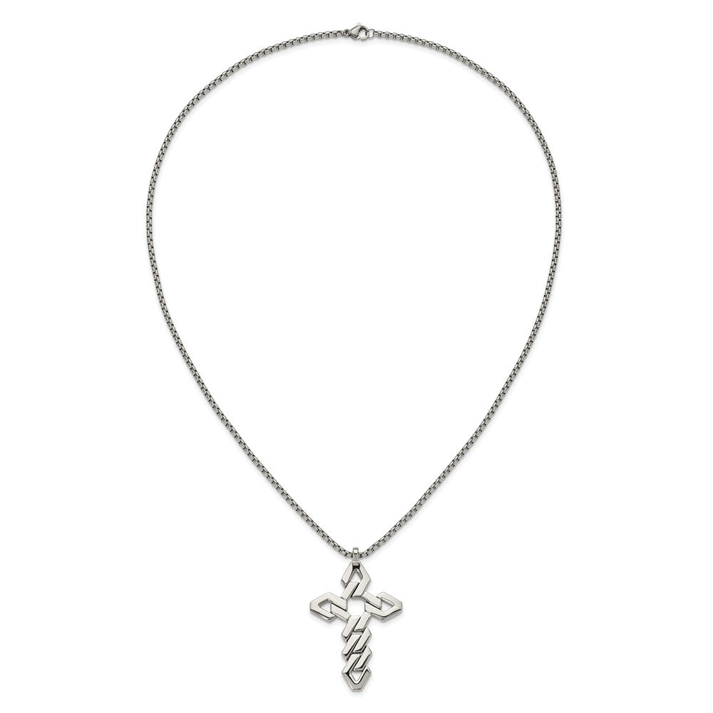 Chisel Stainless Steel Polished Geometric Cross Pendant on a 22 inch Box Chain Necklace
