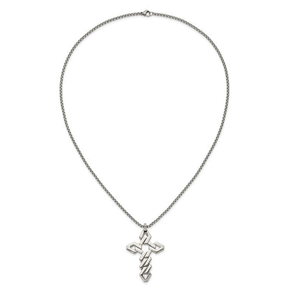Chisel Stainless Steel Polished Geometric Cross Pendant on a 22 inch Box Chain Necklace