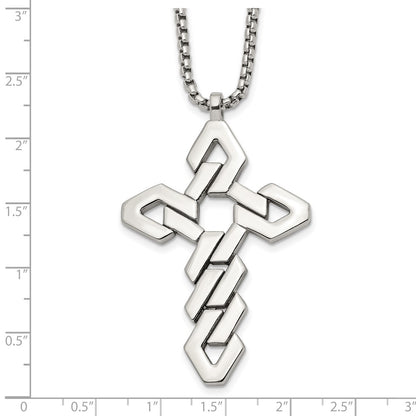 Chisel Stainless Steel Polished Geometric Cross Pendant on a 22 inch Box Chain Necklace
