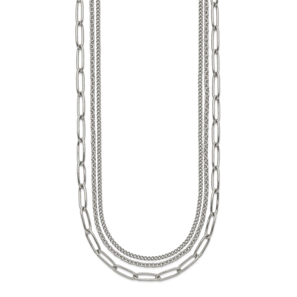 Chisel Stainless Steel Polished Multi-Strand Curb, Cable and Paperclip Links 18 inch Plus a 2 inch Extension Necklace