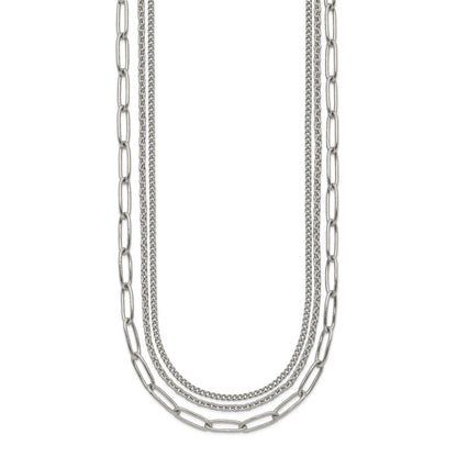 Chisel Stainless Steel Polished Multi-Strand Curb, Cable and Paperclip Links 18 inch Plus a 2 inch Extension Necklace