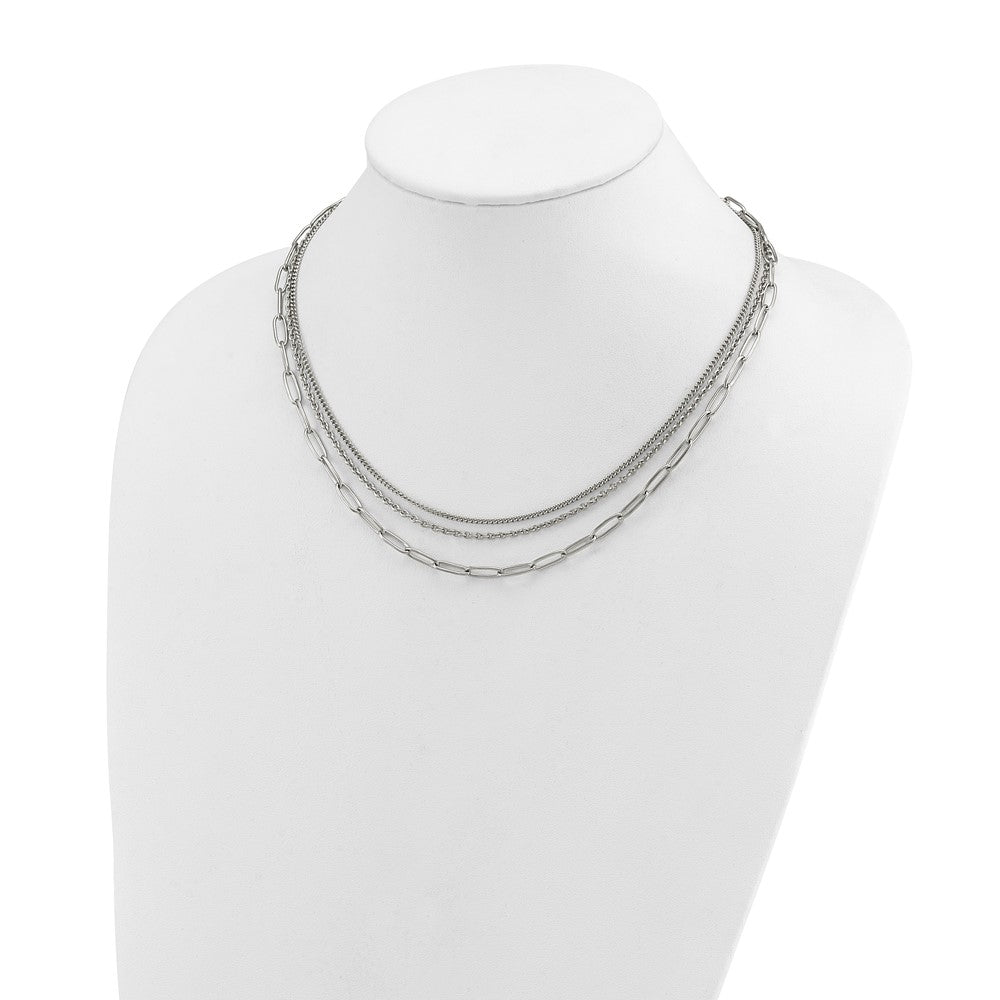 Chisel Stainless Steel Polished Multi-Strand Curb, Cable and Paperclip Links 18 inch Plus a 2 inch Extension Necklace