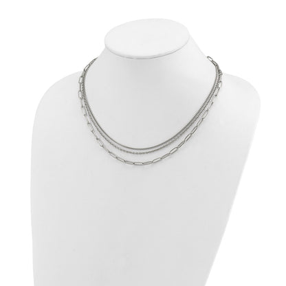 Chisel Stainless Steel Polished Multi-Strand Curb, Cable and Paperclip Links 18 inch Plus a 2 inch Extension Necklace