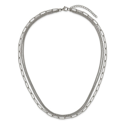 Chisel Stainless Steel Polished Multi-Strand Curb, Cable and Paperclip Links 18 inch Plus a 2 inch Extension Necklace