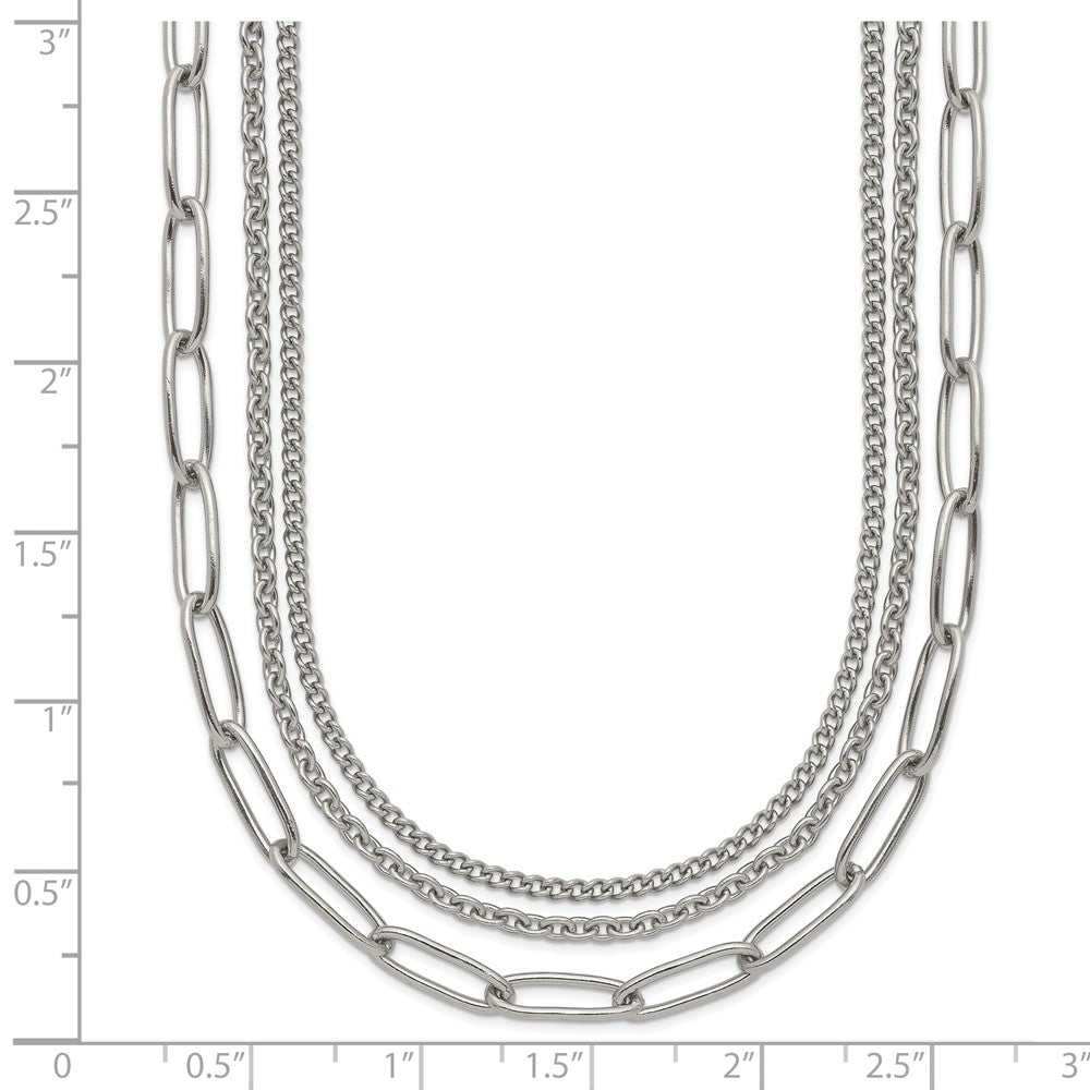 Chisel Stainless Steel Polished Multi-Strand Curb, Cable and Paperclip Links 18 inch Plus a 2 inch Extension Necklace