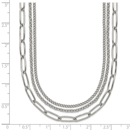 Chisel Stainless Steel Polished Multi-Strand Curb, Cable and Paperclip Links 18 inch Plus a 2 inch Extension Necklace