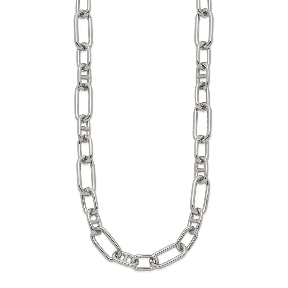 Chisel Stainless Steel Polished 9mm 16 inch Plus  2 inch Extension Open Link Necklace