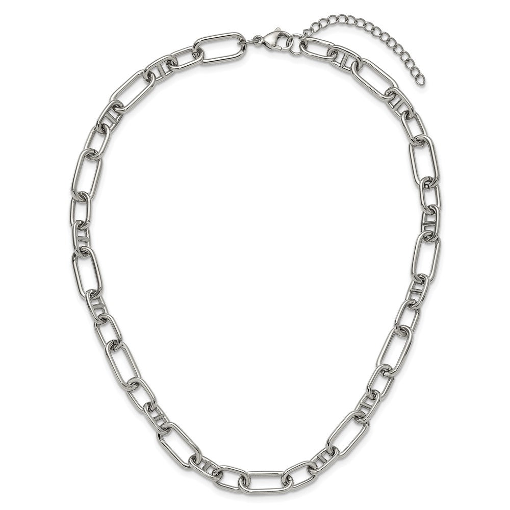 Chisel Stainless Steel Polished 9mm 16 inch Plus  2 inch Extension Open Link Necklace