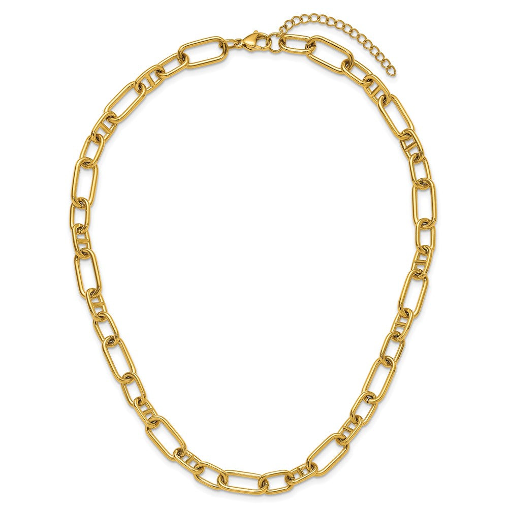 Chisel Stainless Steel Polished Yellow IP-Plated 9mm 17 inch Plus  2 inch Extension Open Link Necklace