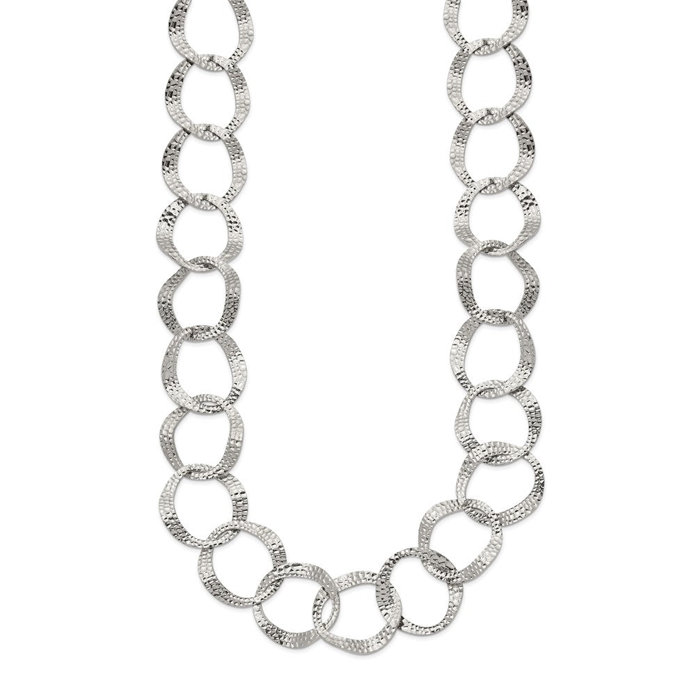 Chisel Stainless Steel Polished and Textured Open Circles 18 inch Plus a 2 inch Extension Necklace