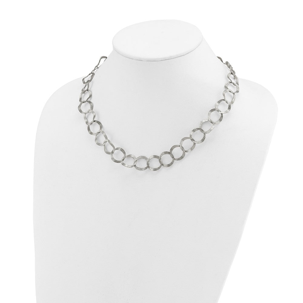 Chisel Stainless Steel Polished and Textured Open Circles 18 inch Plus a 2 inch Extension Necklace