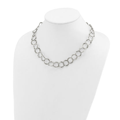 Chisel Stainless Steel Polished and Textured Open Circles 18 inch Plus a 2 inch Extension Necklace