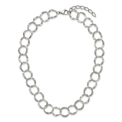Chisel Stainless Steel Polished and Textured Open Circles 18 inch Plus a 2 inch Extension Necklace