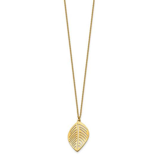 Chisel Stainless Steel Polished Yellow IP-plated Leaf Pendant on a 16 inch Plus 2 inch Extension Cable Chain Necklace