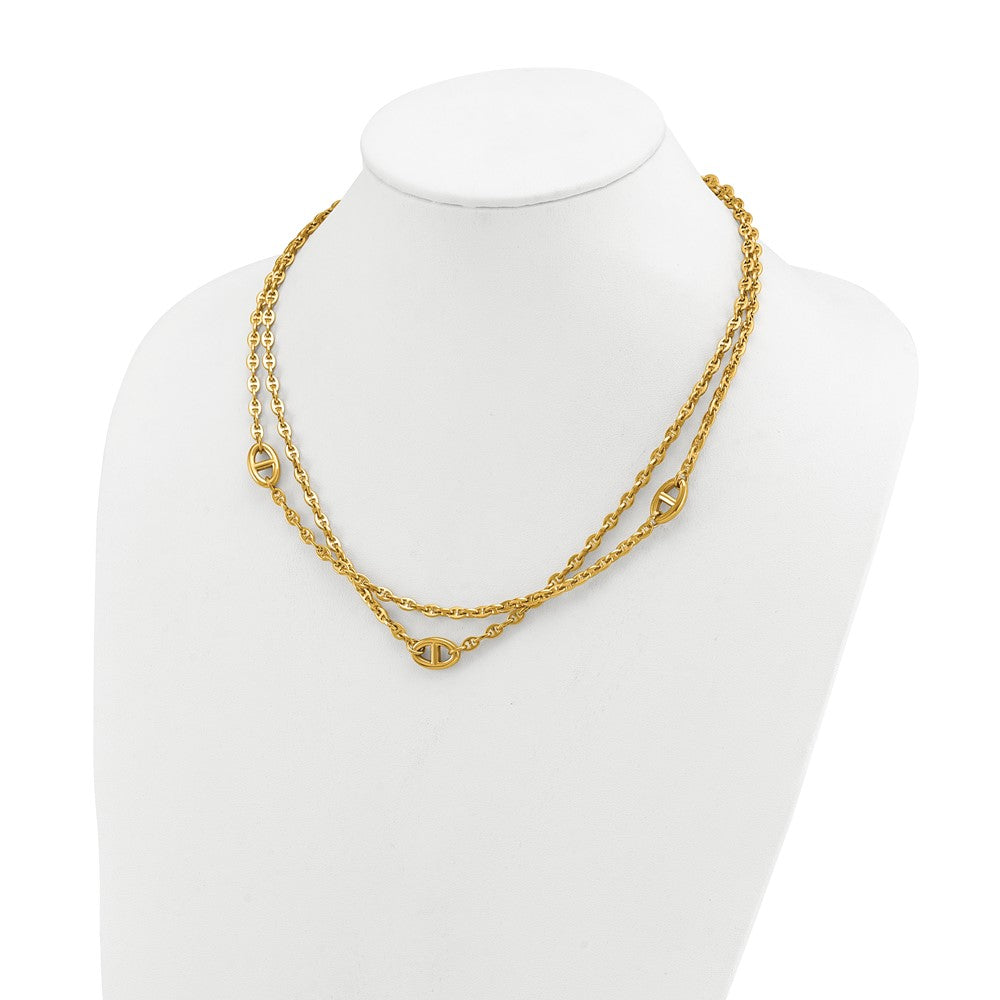 Chisel Stainless Steel Polished Yellow IP-plated Two-Strand Anchor Link 18 inch Plus a 2 inch Extension Necklace