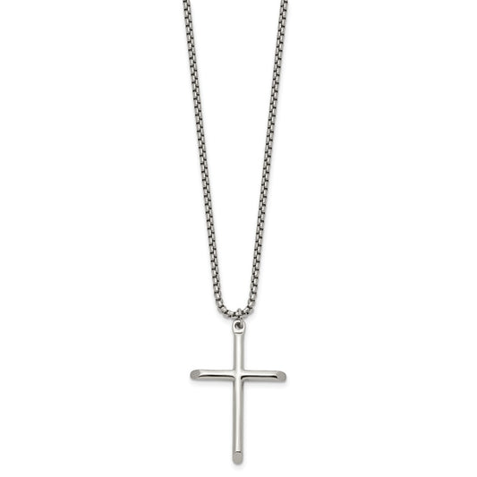 Chisel Stainless Steel Polished Cross Pendant on a 24 inch Box Chain Necklace