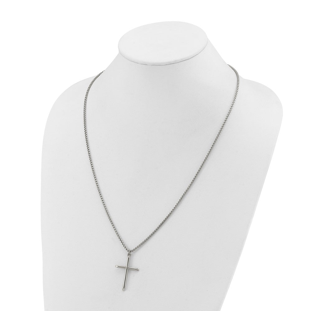 Chisel Stainless Steel Polished Cross Pendant on a 24 inch Box Chain Necklace