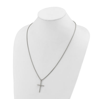 Chisel Stainless Steel Polished Cross Pendant on a 24 inch Box Chain Necklace