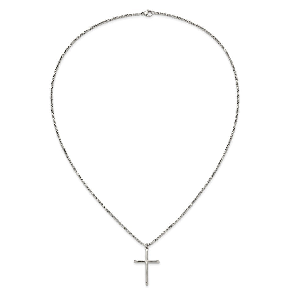 Chisel Stainless Steel Polished Cross Pendant on a 24 inch Box Chain Necklace