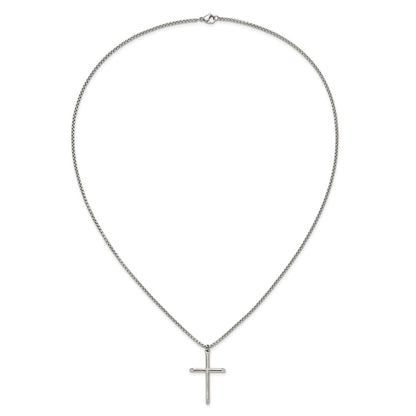 Chisel Stainless Steel Polished Cross Pendant on a 24 inch Box Chain Necklace