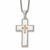 Chisel Stainless Steel Brushed Polished and Hammered Yellow IP-plated with CZ Cross Pendant on a 24 inch Box Chain Necklace