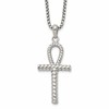 Chisel Stainless Steel Polished and Textured Ankh Cross Pendant on a 24 inch Box Chain Necklace