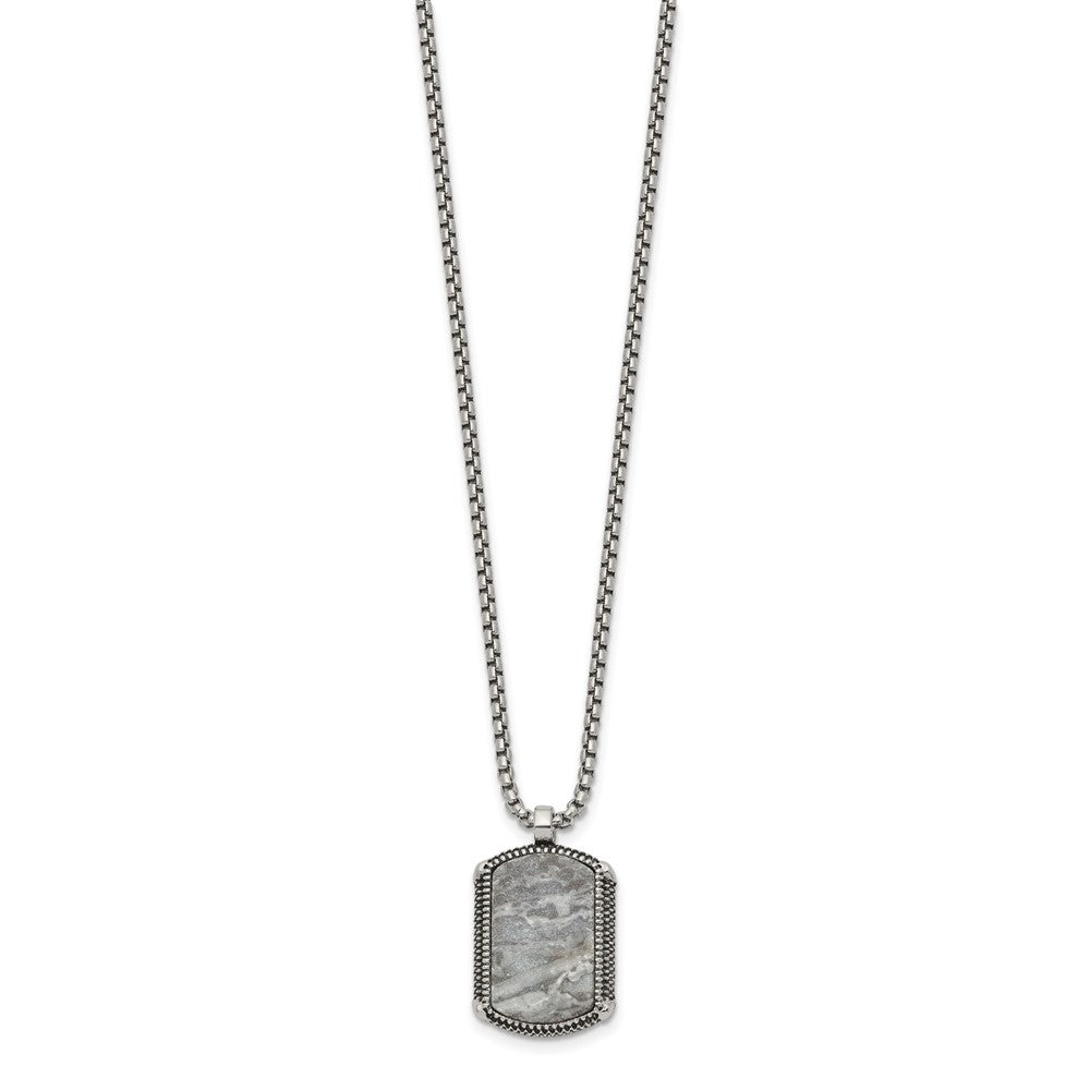 Chisel Stainless Steel Antiqued and Polished Jasper Dog Tag on a 20 inch Box Chain Necklace