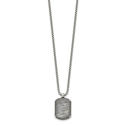Chisel Stainless Steel Antiqued and Polished Jasper Dog Tag on a 20 inch Box Chain Necklace