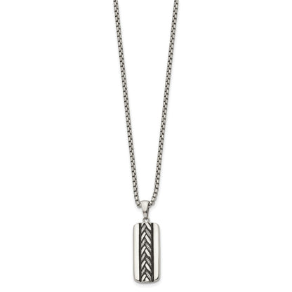 Chisel Stainless Steel Antiqued and Polished Pendant on a 20 inch Box Chain Necklace