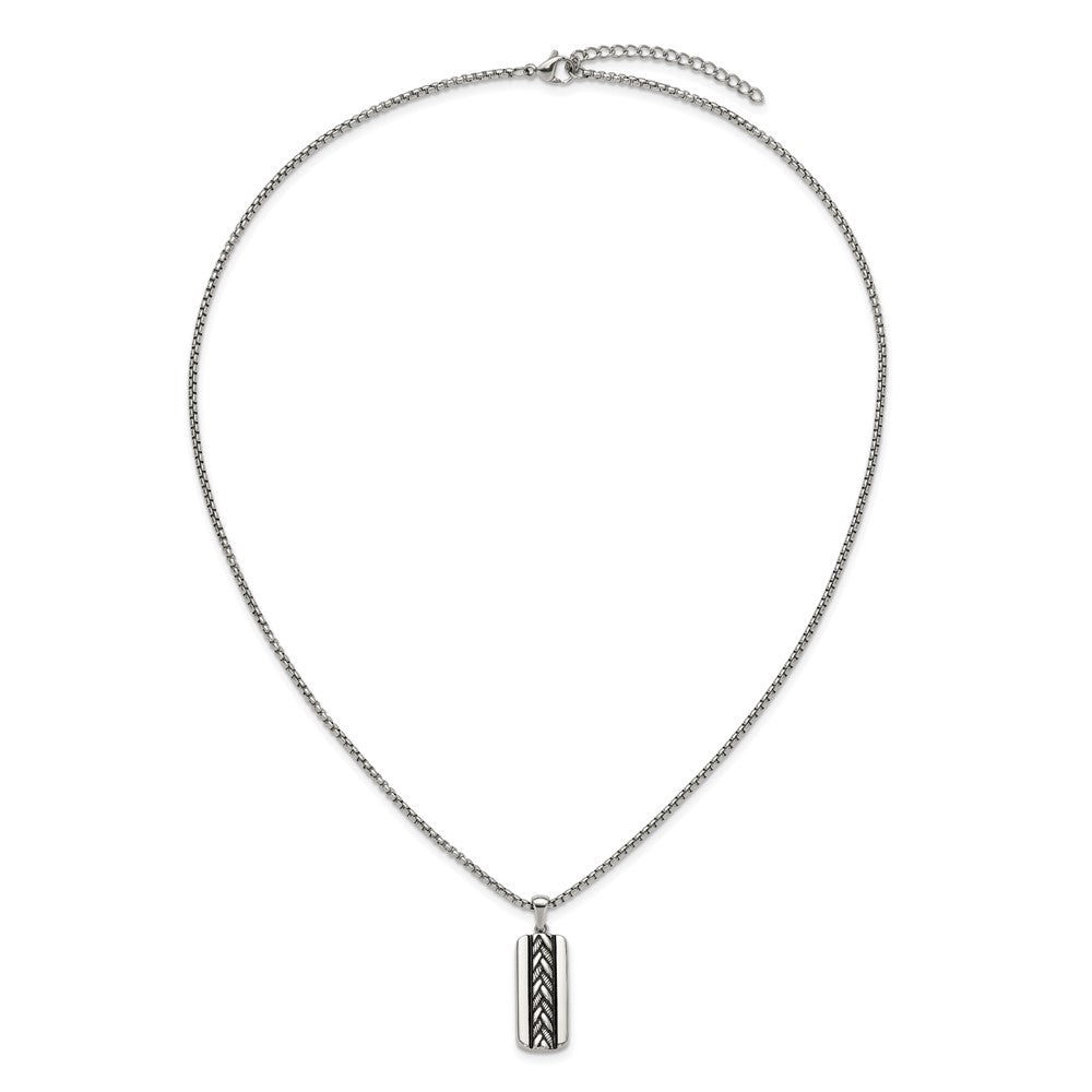 Chisel Stainless Steel Antiqued and Polished Pendant on a 20 inch Box Chain Necklace