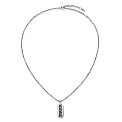 Chisel Stainless Steel Antiqued and Polished Pendant on a 20 inch Box Chain Necklace