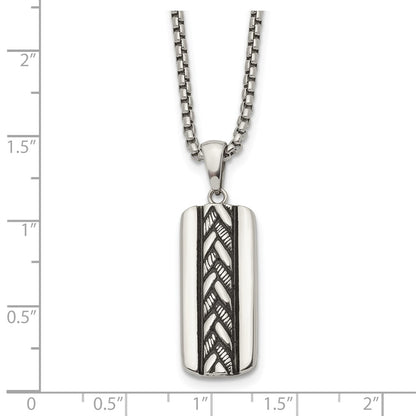 Chisel Stainless Steel Antiqued and Polished Pendant on a 20 inch Box Chain Necklace