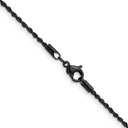 Chisel Stainless Steel Polished Black IP-plated 1.5mm 22 inch Rope Chain