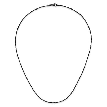 Chisel Stainless Steel Polished Black IP-plated 1.5mm 20 inch Rope Chain