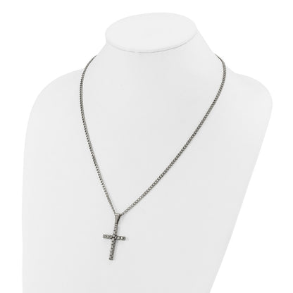 Chisel Stainless Steel Polished Woven Cross Pendant on a 22 inch Curb Chain Necklace