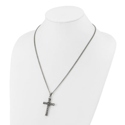 Chisel Stainless Steel Antiqued and Polished Cross Pendant on a 22 inch Curb Chain Necklace