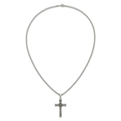 Chisel Stainless Steel Antiqued and Polished Cross Pendant on a 22 inch Curb Chain Necklace