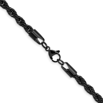 Chisel Stainless Steel Polished Black IP-plated 5mm 22 inch Rope Chain
