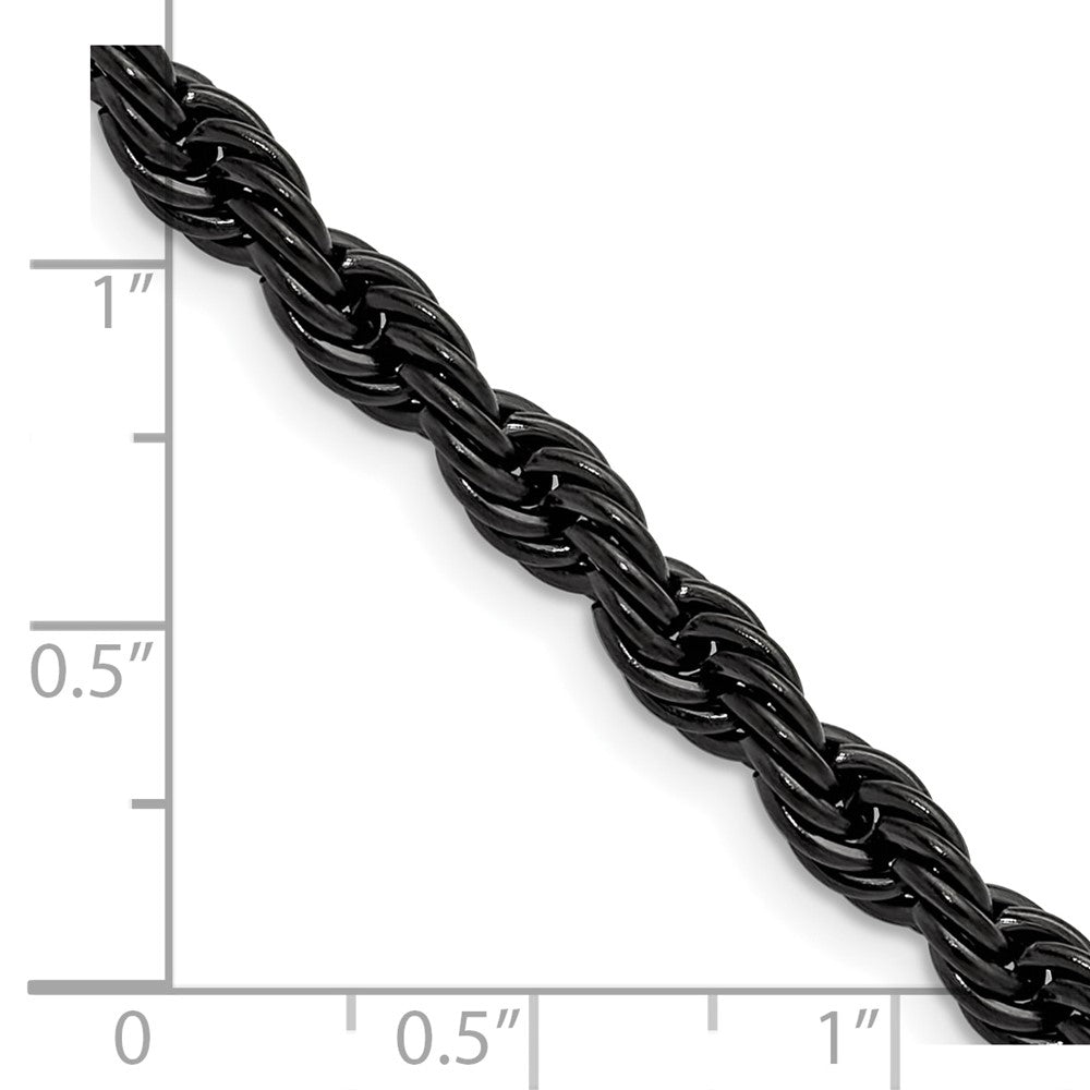 Chisel Stainless Steel Polished Black IP-plated 5mm 16 inch Rope Chain