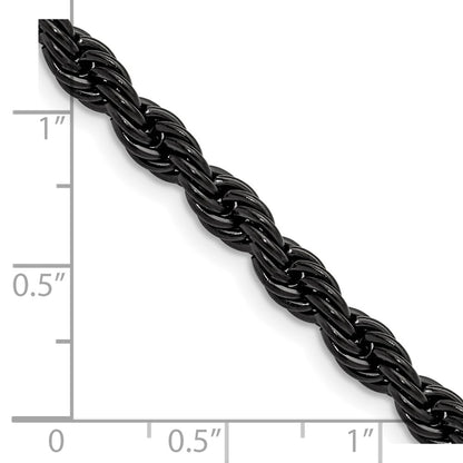 Chisel Stainless Steel Polished Black IP-plated 5mm 16 inch Rope Chain