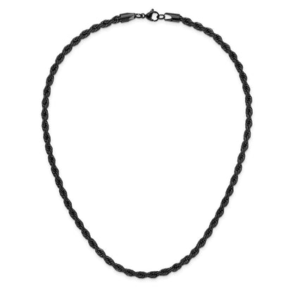 Chisel Stainless Steel Polished Black IP-plated 5mm 20 inch Rope Chain