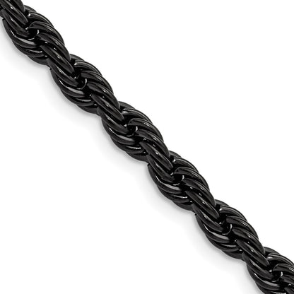 Chisel Stainless Steel Polished Black IP-plated 5mm 20 inch Rope Chain