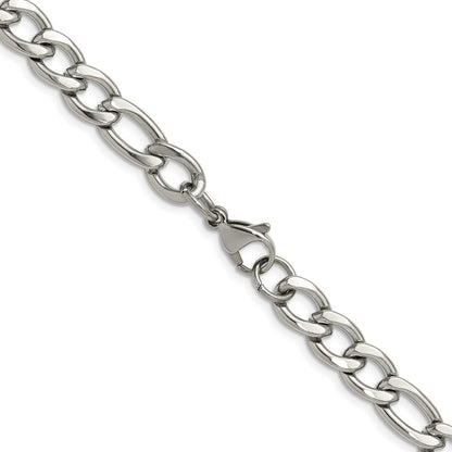 Chisel Stainless Steel Polished 7.5mm 24 inch Figaro Chain