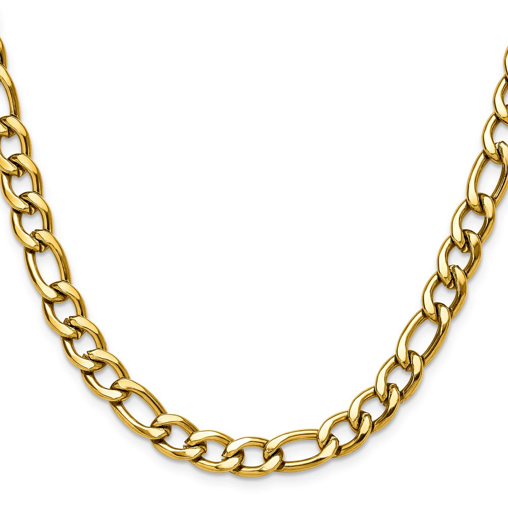 Chisel Stainless Steel Polished Yellow IP-plated 7.5mm 22 inch Figaro Chain