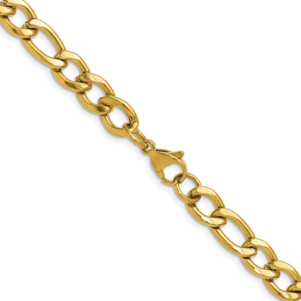 Chisel Stainless Steel Polished Yellow IP-plated 7.5mm 24 inch Figaro Chain