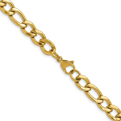 Chisel Stainless Steel Polished Yellow IP-plated 7.5mm 22 inch Figaro Chain