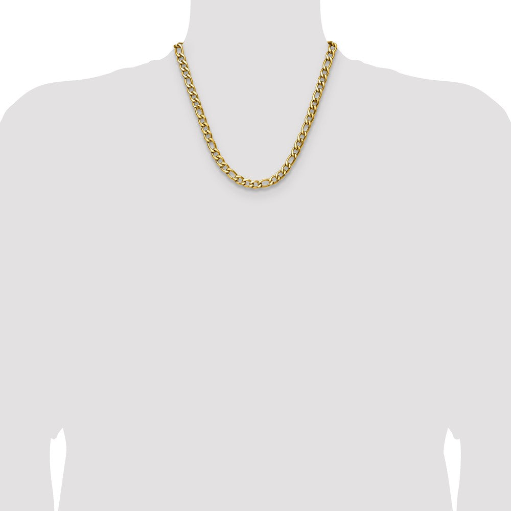 Chisel Stainless Steel Polished Yellow IP-plated 7.5mm 20 inch Figaro Chain