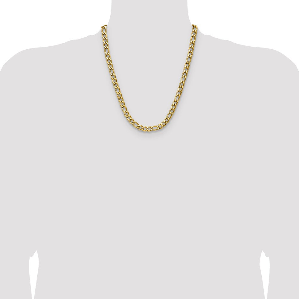 Chisel Stainless Steel Polished Yellow IP-plated 7.5mm 22 inch Figaro Chain