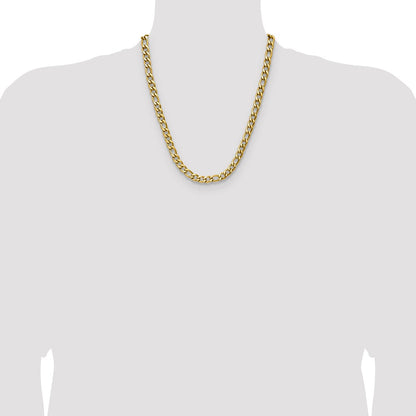 Chisel Stainless Steel Polished Yellow IP-plated 7.5mm 22 inch Figaro Chain