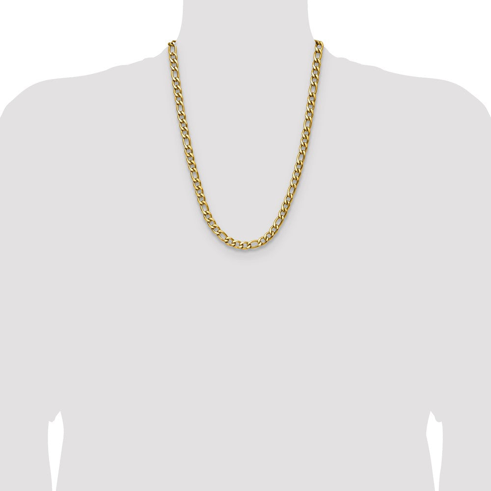Chisel Stainless Steel Polished Yellow IP-plated 7.5mm 24 inch Figaro Chain